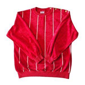 Vintage‎ Aileen Sport Red & White Striped Velour Sweatshirt, Size M